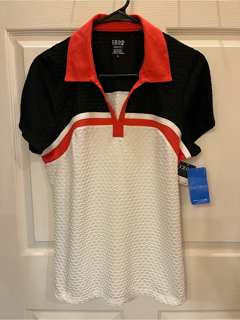 Izod Black, White & Red Colorblock Polo